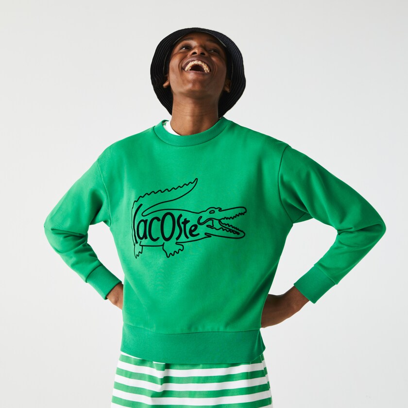 Moletons Lacoste Feminino Verdes Crew Neck Crocodile Print Cotton Fleece PV4-48184V4