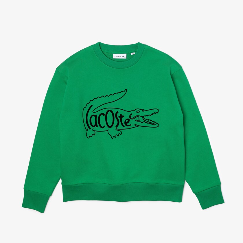 Moletons Lacoste Feminino Verdes Crew Neck Crocodile Print Cotton Fleece PV4-48184V4