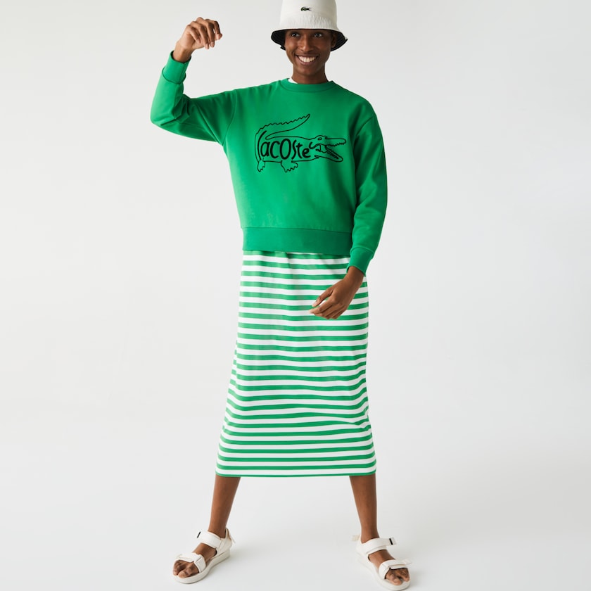 Moletons Lacoste Feminino Verdes Crew Neck Crocodile Print Cotton Fleece PV4-48184V4