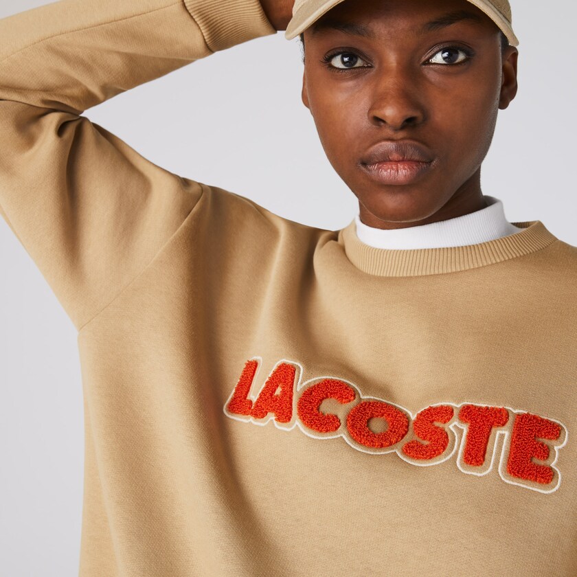 Moletons Lacoste Feminino Bege Crew Neck Embroidered Fleece WA6-55755M2