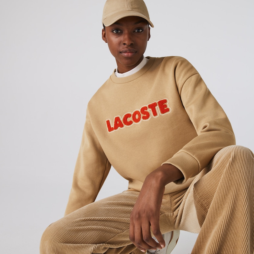 Moletons Lacoste Feminino Bege Crew Neck Embroidered Fleece WA6-55755M2