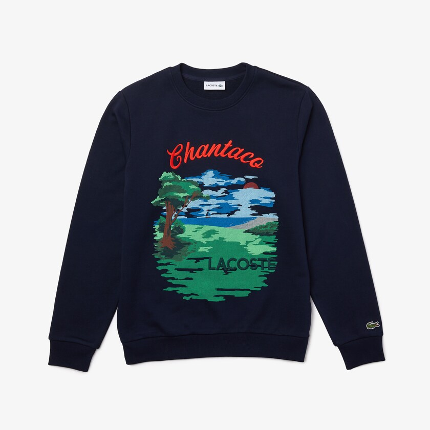 Moletons Lacoste Masculino Azul Marinho Azuis Vermelhas Crew Neck Landscape Print Fleece YE7-72357W1