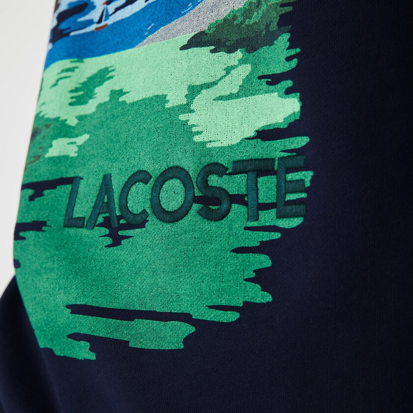 Moletons Lacoste Masculino Azul Marinho Azuis Vermelhas Crew Neck Landscape Print Fleece YE7-72357W1
