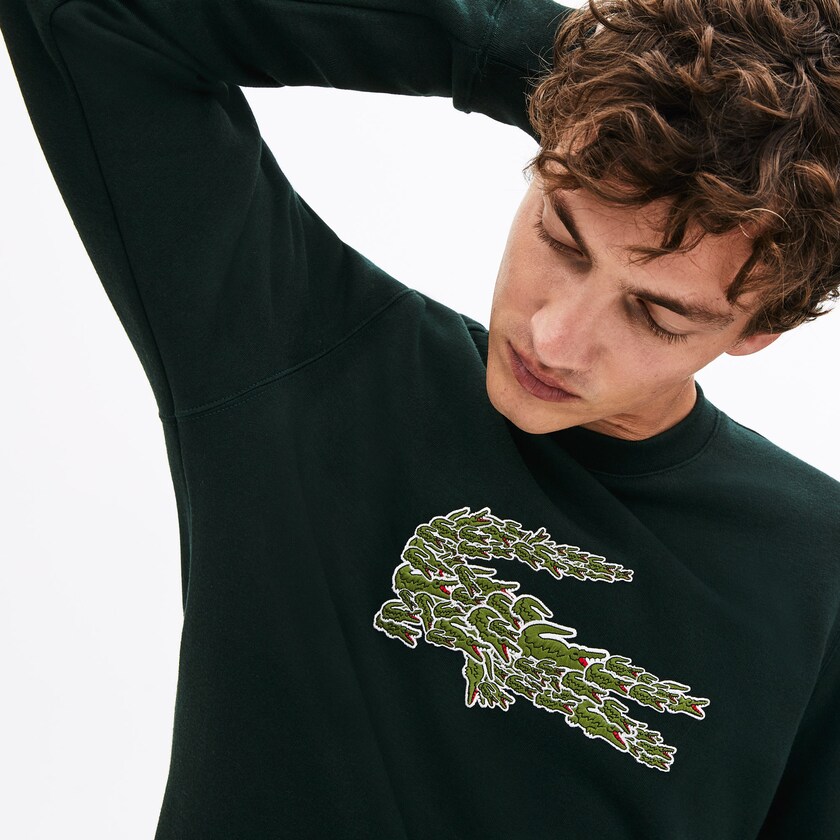 Moletons Lacoste Masculino Verdes Crewneck Croco Magic Logo Fleece FH2-54455D2