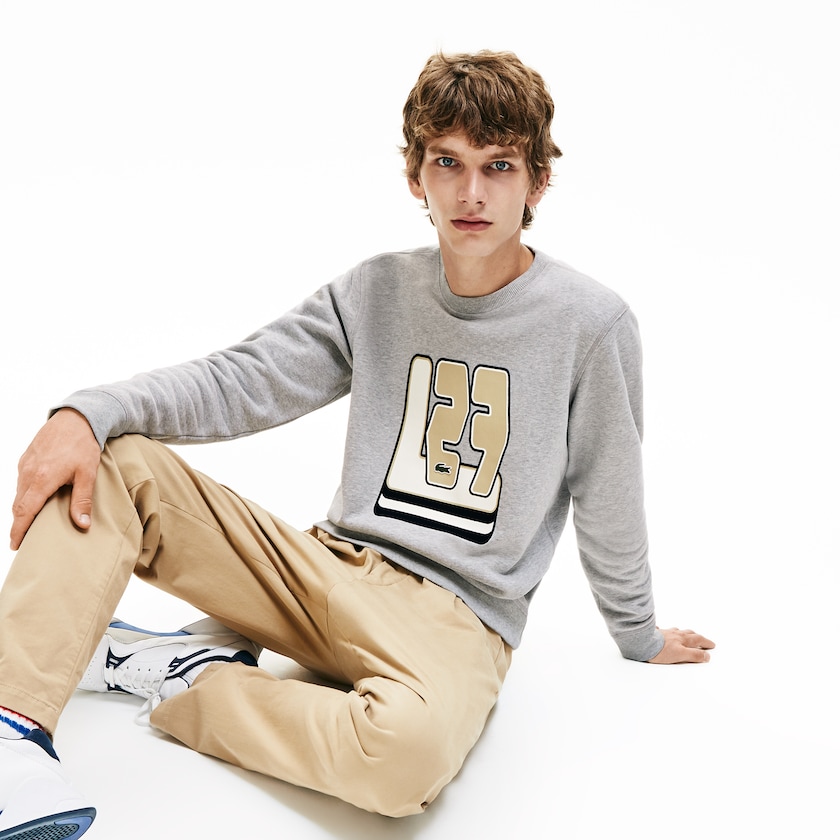 Moletons Lacoste Masculino Cinzentas Crewneck L27-Print Cotton Blend EG5-16991G0