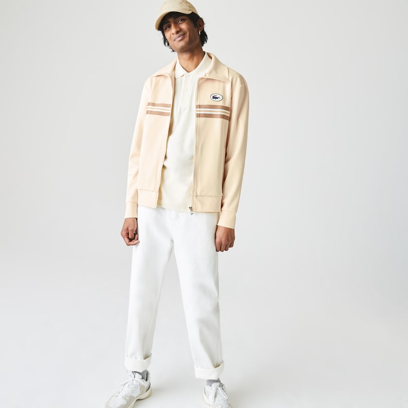 Moletons Lacoste Masculino Bege Heritage Striped Zip-Up RU7-39083R3