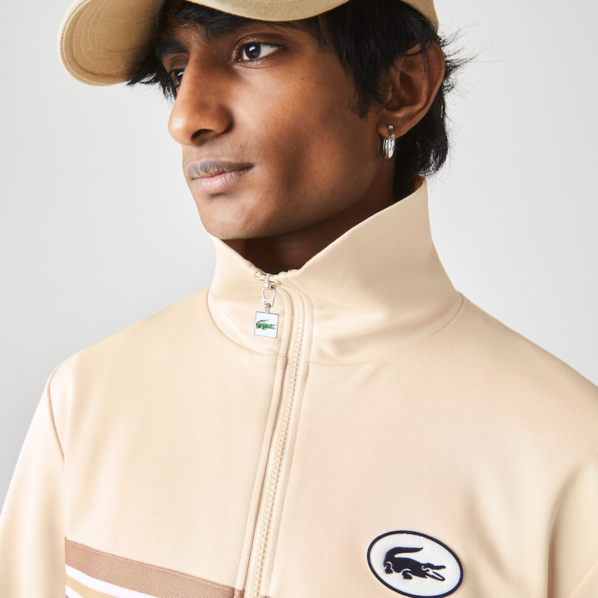 Moletons Lacoste Masculino Bege Heritage Striped Zip-Up RU7-39083R3