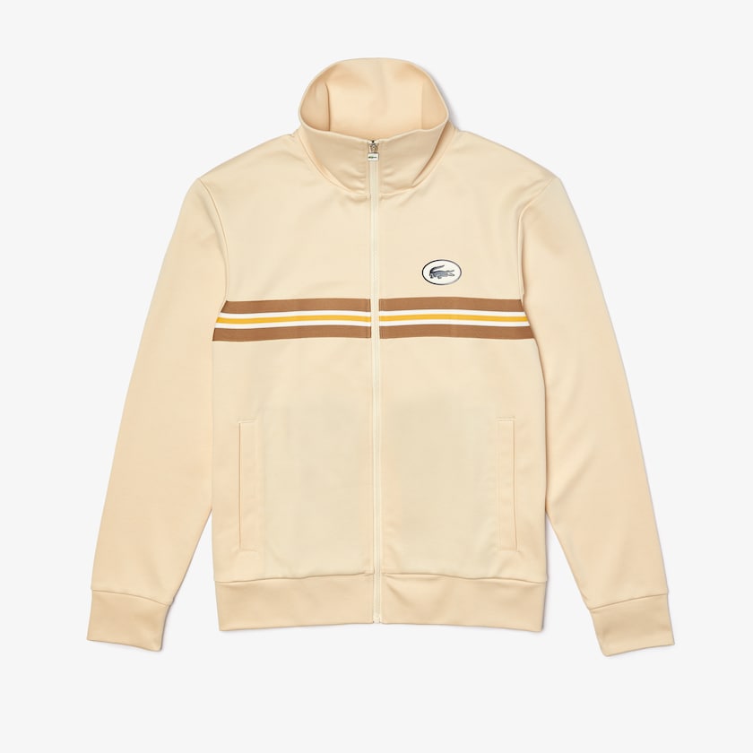 Moletons Lacoste Masculino Bege Heritage Striped Zip-Up RU7-39083R3