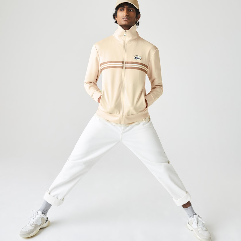 Moletons Lacoste Masculino Bege Heritage Striped Zip-Up RU7-39083R3
