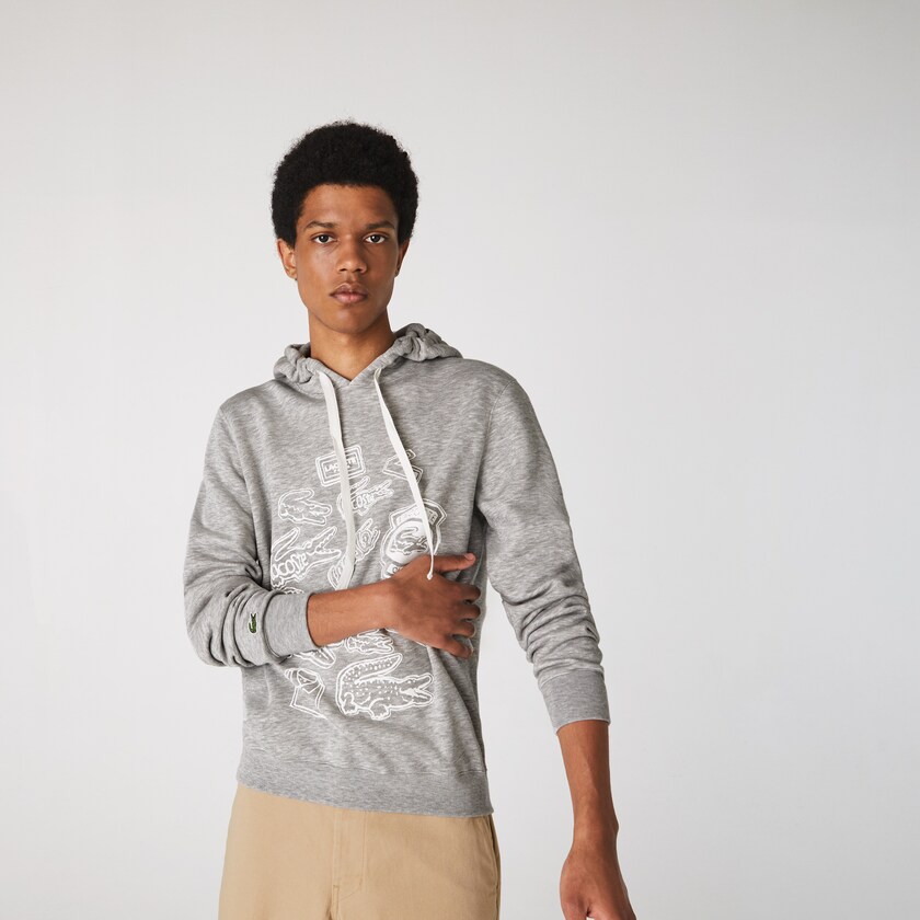 Moletons Lacoste Masculino Cinzentas Hooded Badge Print Fleece AO8-88098E5