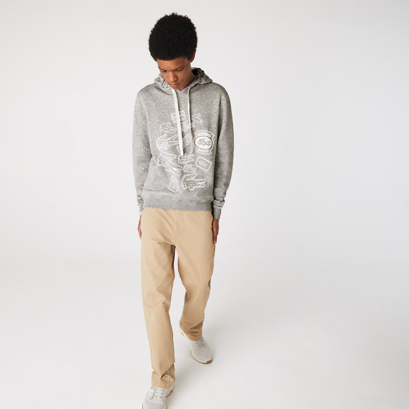 Moletons Lacoste Masculino Cinzentas Hooded Badge Print Fleece AO8-88098E5