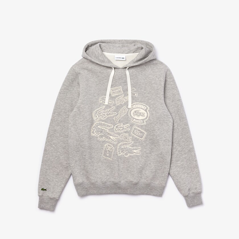 Moletons Lacoste Masculino Cinzentas Hooded Badge Print Fleece AO8-88098E5