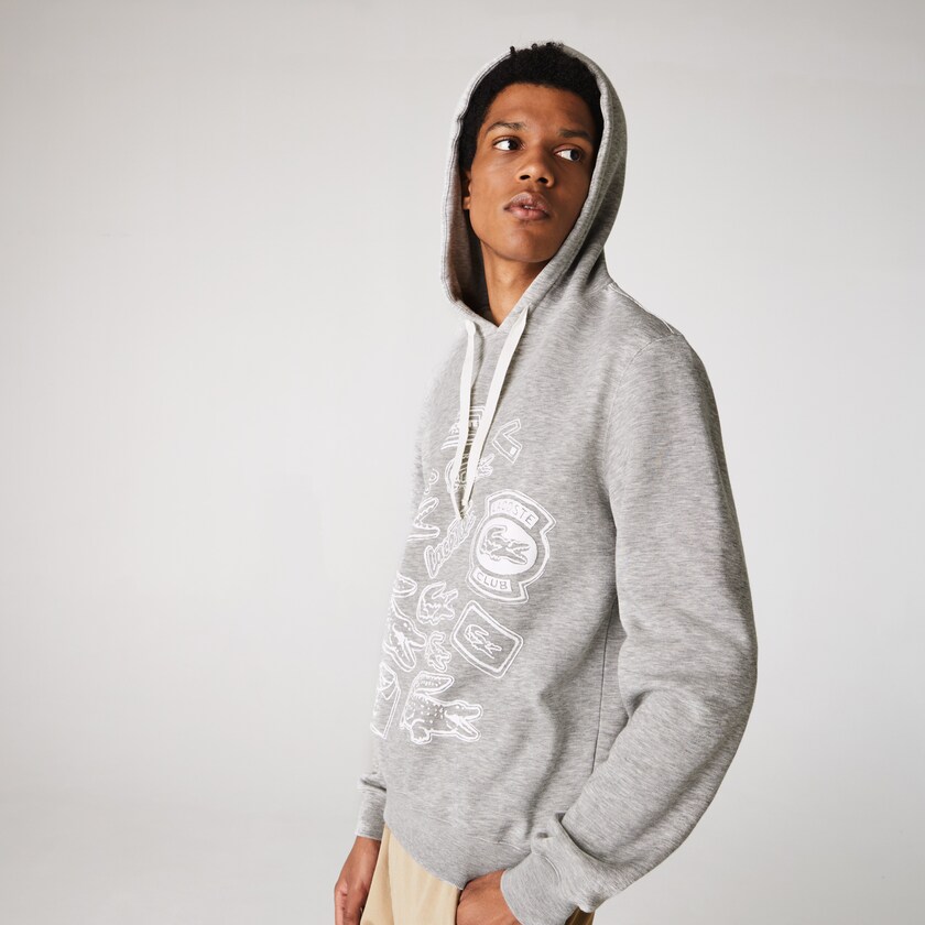 Moletons Lacoste Masculino Cinzentas Hooded Badge Print Fleece AO8-88098E5