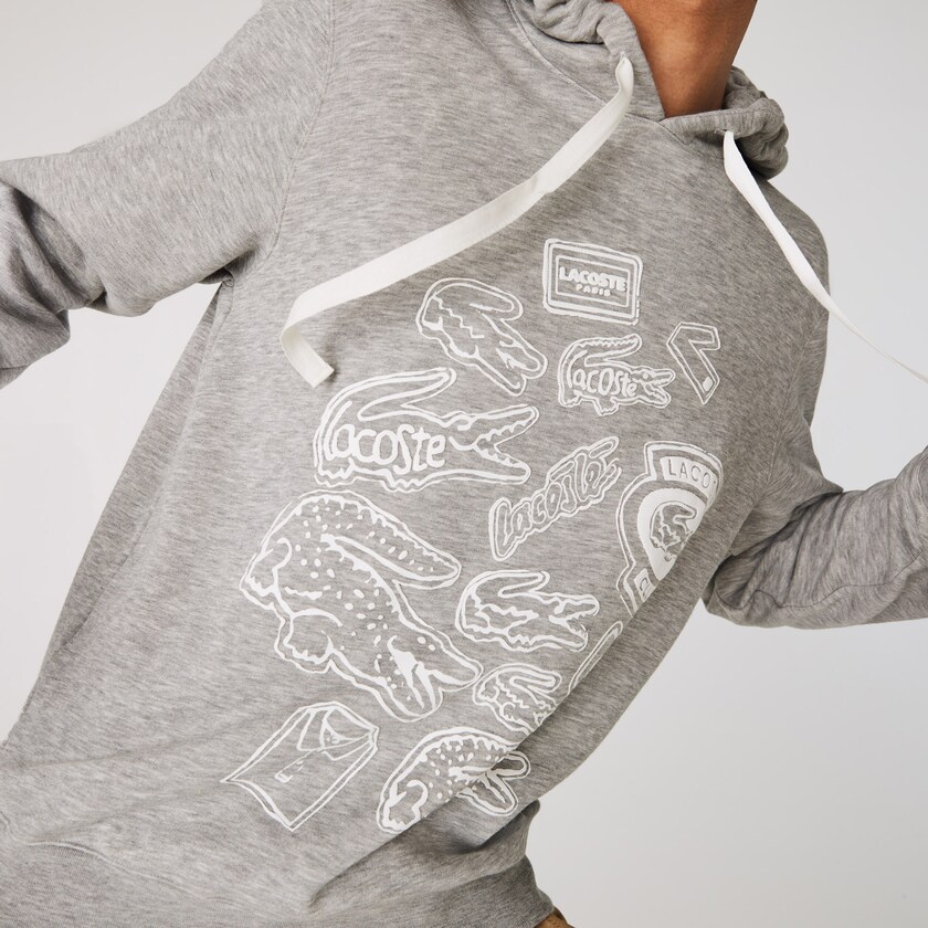 Moletons Lacoste Masculino Cinzentas Hooded Badge Print Fleece AO8-88098E5
