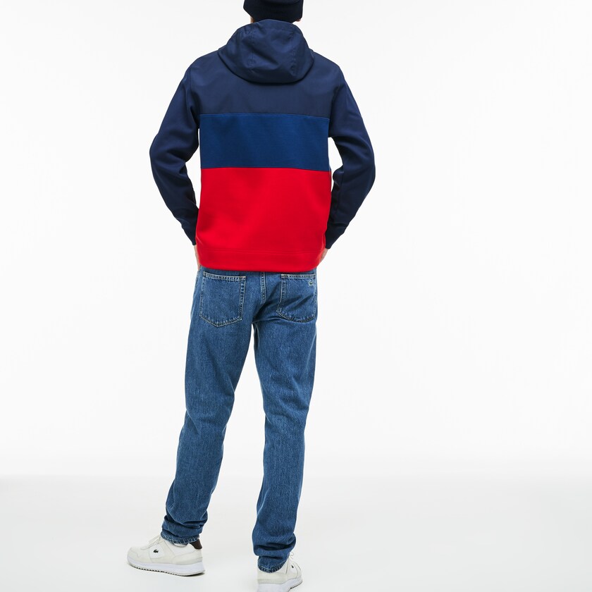 Moletons Lacoste Masculino Azul Marinho Azuis Vermelhas Hooded Colorblock Fleece Jersey RM2-73637L6