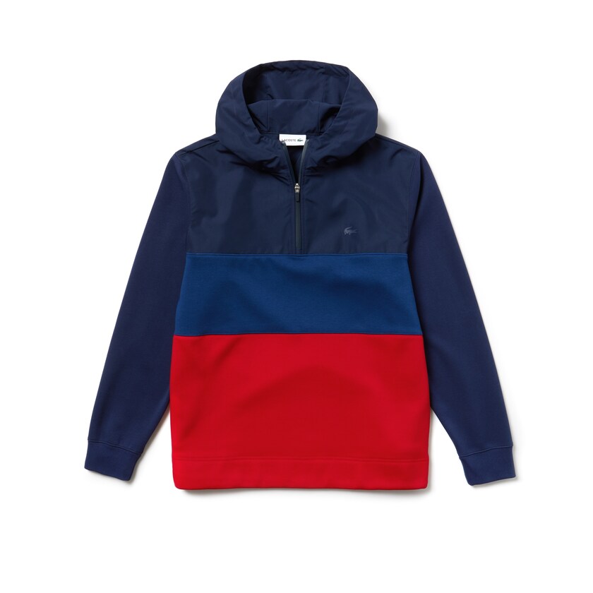 Moletons Lacoste Masculino Azul Marinho Azuis Vermelhas Hooded Colorblock Fleece Jersey RM2-73637L6