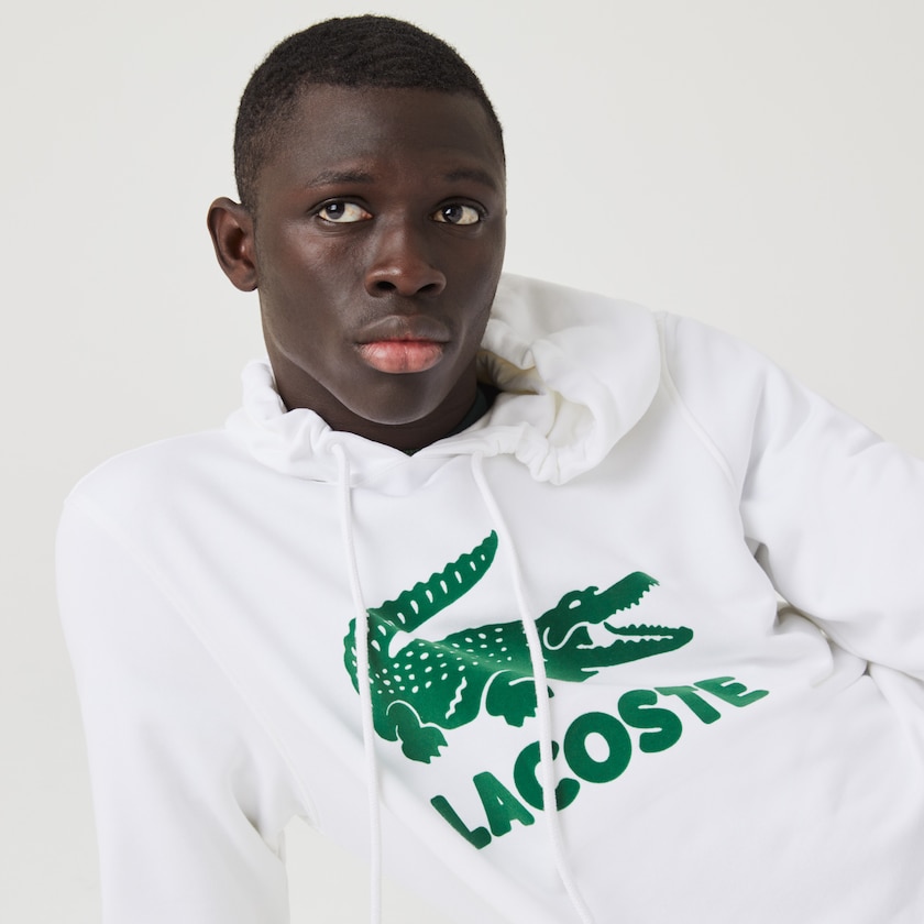 Moletons Lacoste Masculino Branco Hooded Fleece With Printed Logo YG8-50525W7