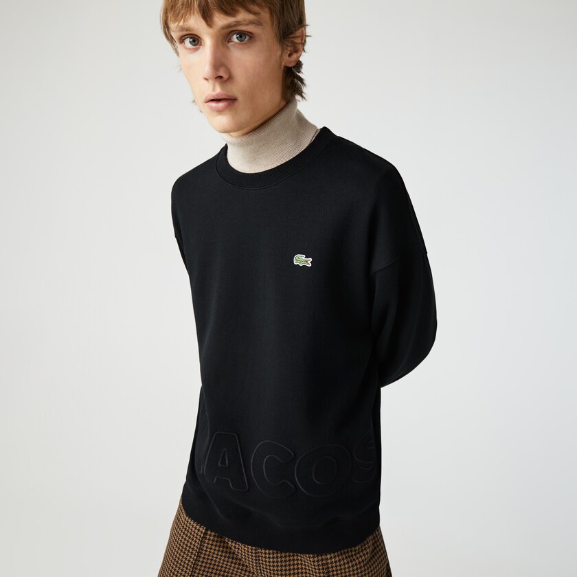 Moletons Lacoste Masculino Pretas LIVE Crew Neck Embroidered Cotton Blend MI6-17681V7