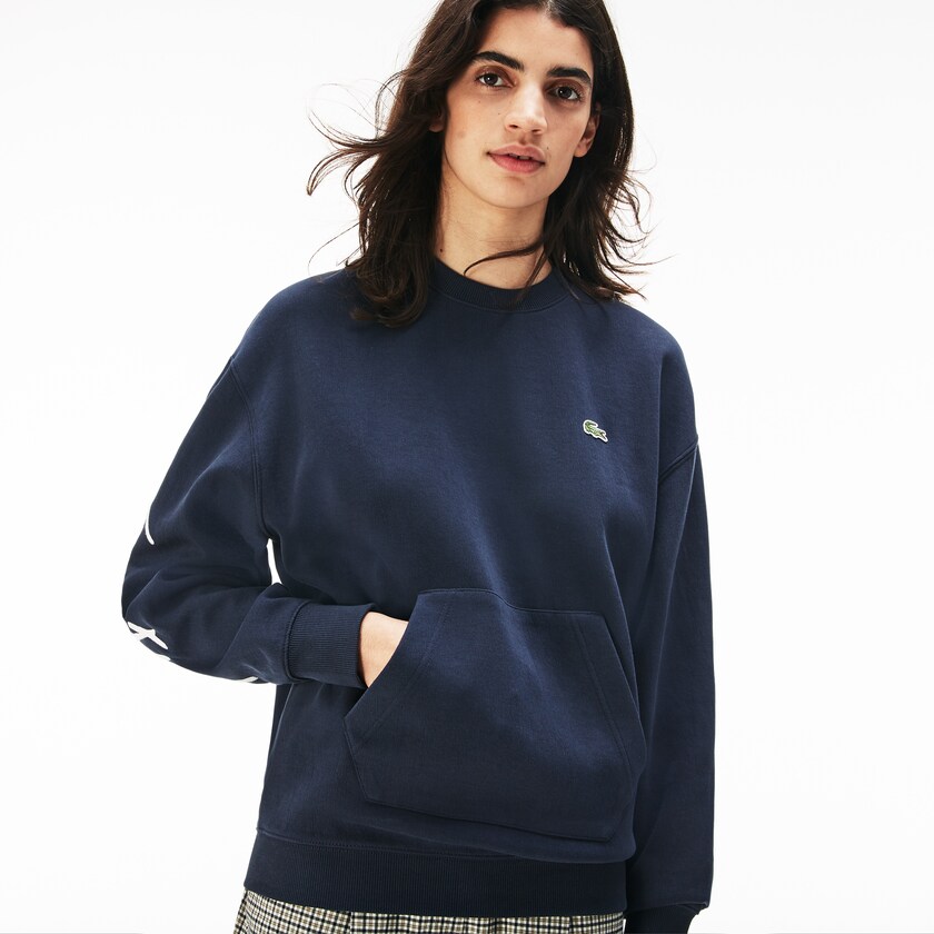 Moletons Lacoste Masculino Azuis Branco LIVE Crew Neck Embroidered Fleece BS1-29782Q7