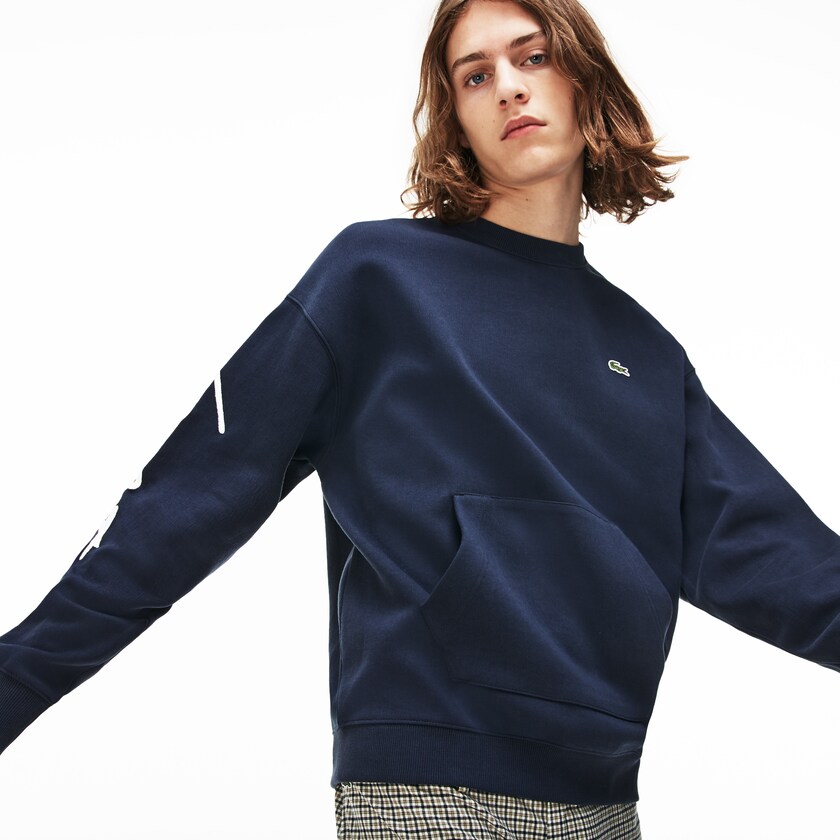 Moletons Lacoste Masculino Azuis Branco LIVE Crew Neck Embroidered Fleece BS1-29782Q7