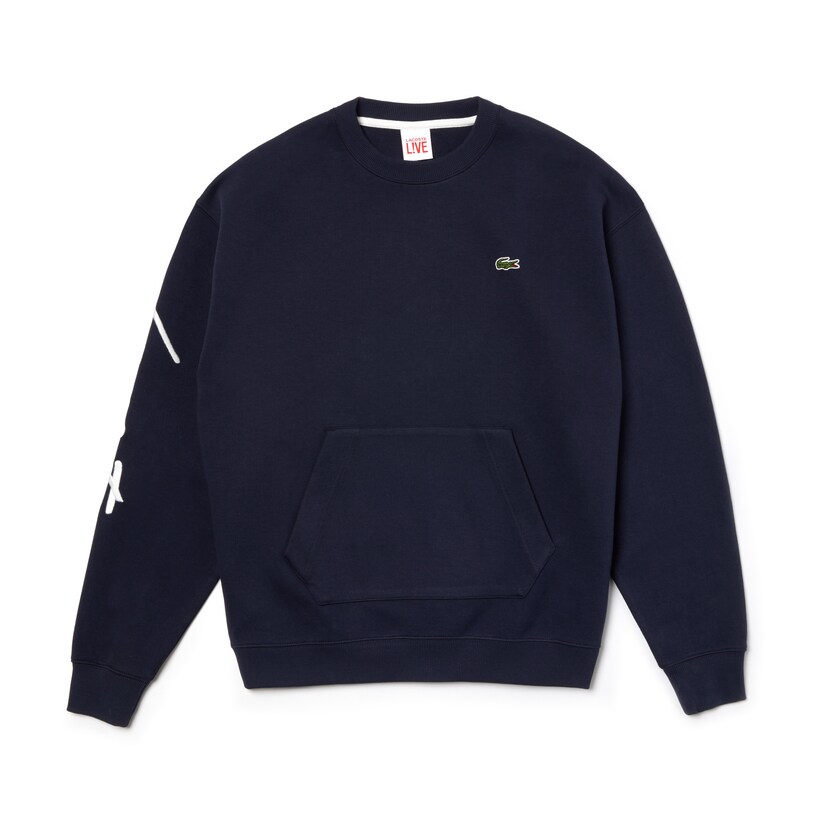 Moletons Lacoste Masculino Azuis Branco LIVE Crew Neck Embroidered Fleece BS1-29782Q7