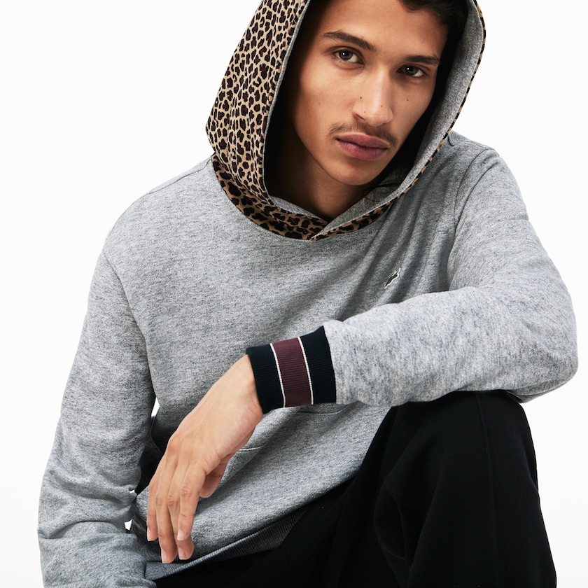 Moletons Lacoste Masculino Cinzentas Branco LIVE Leopard Print Hood Fleece NP4-46994M1