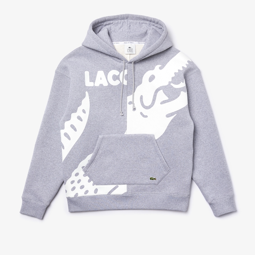 Moletons Lacoste Masculino Cinzentas Branco LIVE Loose Fit Hooded Print Fleece LK1-68176B7