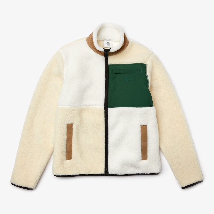 Moletons Lacoste Feminino Bege Branco LIVE Relaxed Fit Colorblock Sheepskin Fleece SY1-32443B0