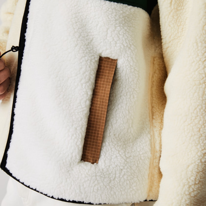 Moletons Lacoste Feminino Bege Branco LIVE Relaxed Fit Colorblock Sheepskin Fleece SY1-32443B0