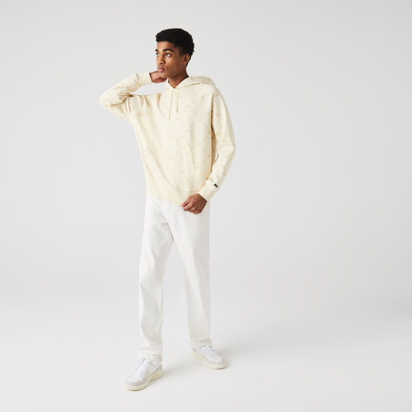 Moletons Lacoste Feminino Bege LIVE Relaxed Fit Hooded Monogram Cotton ZB5-92679R0