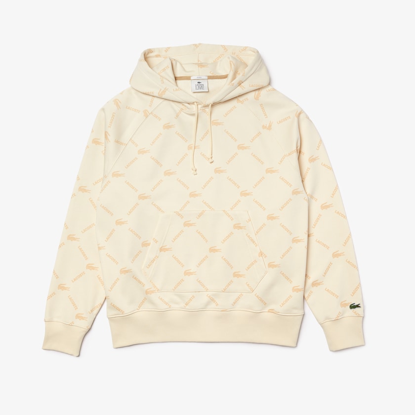 Moletons Lacoste Feminino Bege LIVE Relaxed Fit Hooded Monogram Cotton ZB5-92679R0
