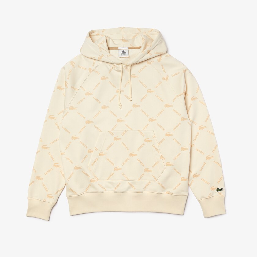 Moletons Lacoste Masculino Bege LIVE Relaxed Fit Hooded Monogram Cotton OB7-81538L2