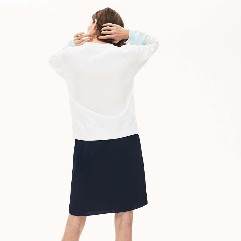 Moletons Lacoste Feminino Turquesa Luz Verdes Branco Made in France Crew Neck Organic Cotton YS3-09220I2