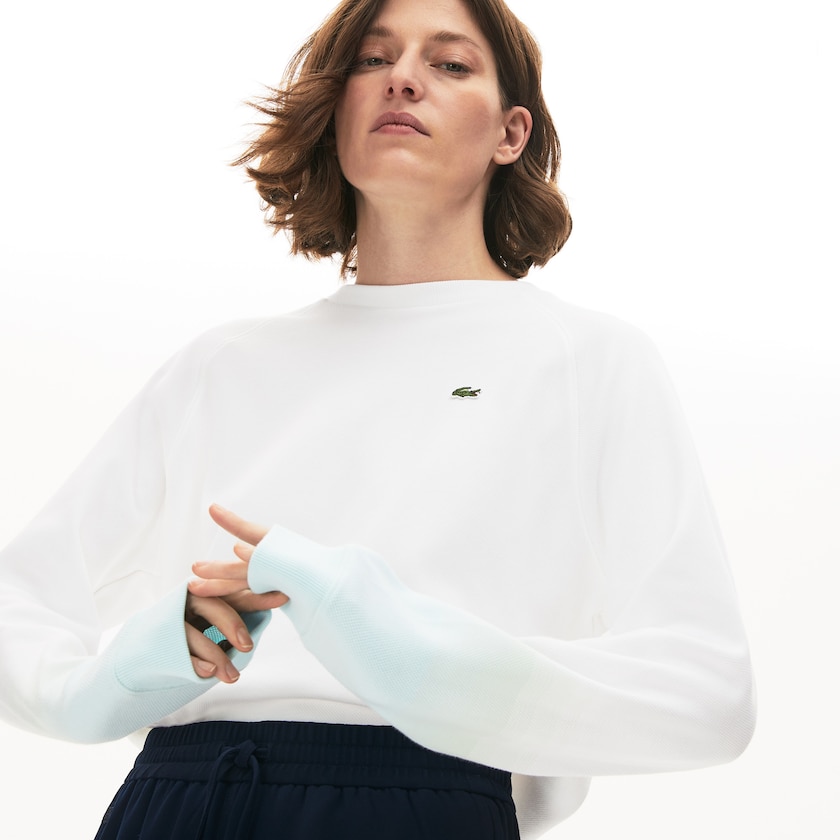 Moletons Lacoste Feminino Turquesa Luz Verdes Branco Made in France Crew Neck Organic Cotton YS3-09220I2