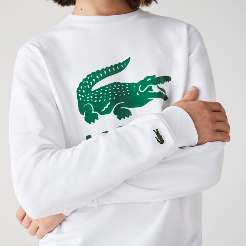 Moletons Lacoste Masculino Branco Printed Logo Fleece Crew Neck YE0-11261J6