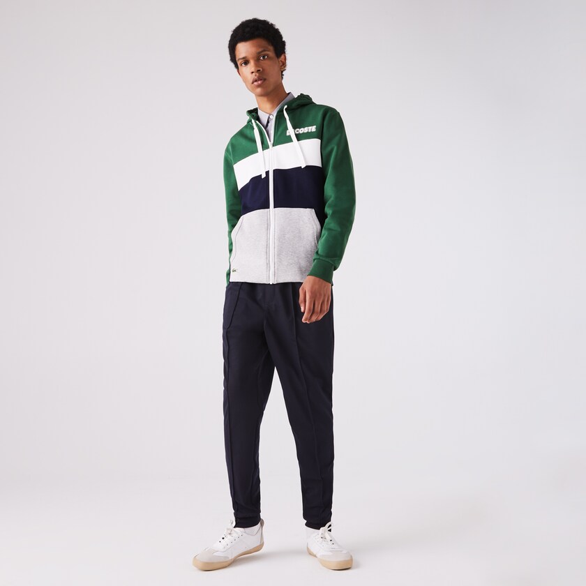 Moletons Lacoste Masculino Verdes Azul Marinho Azuis Cinzentas Branco SPORT Colourblock Fleece Zip BL9-62096C5