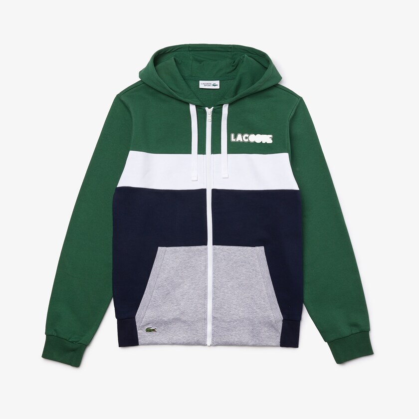Moletons Lacoste Masculino Verdes Azul Marinho Azuis Cinzentas Branco SPORT Colourblock Fleece Zip BL9-62096C5
