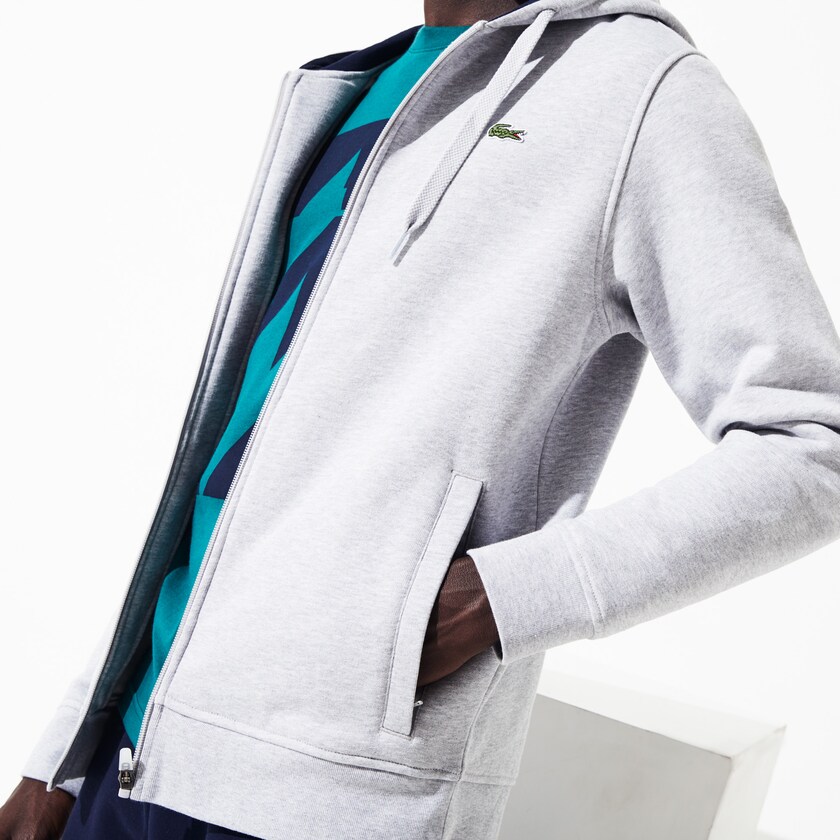 Moletons Lacoste Masculino Cinzentas Azul Marinho Azuis SPORT Full-Zip Fleece Hoodie AI6-52425N7