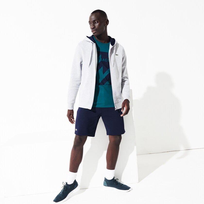 Moletons Lacoste Masculino Cinzentas Azul Marinho Azuis SPORT Full-Zip Fleece Hoodie AI6-52425N7