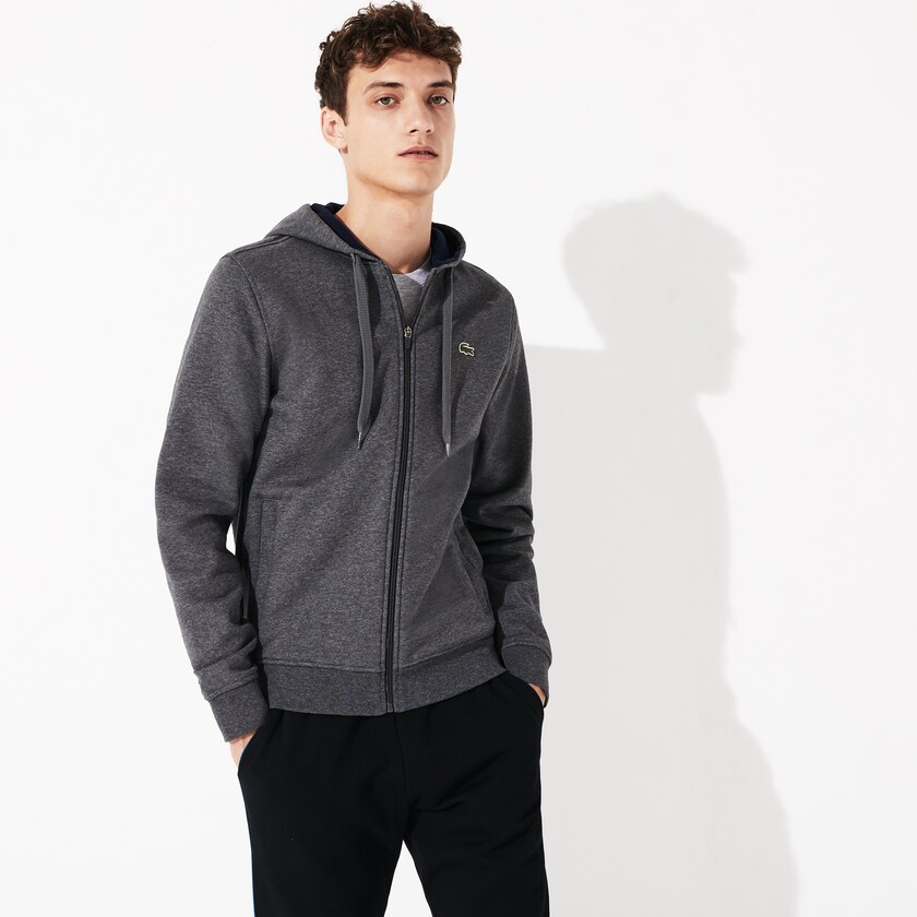 Moletons Lacoste Masculino Cinzentas Azul Marinho Azuis SPORT Full-Zip Fleece Hoodie LT5-62696W1