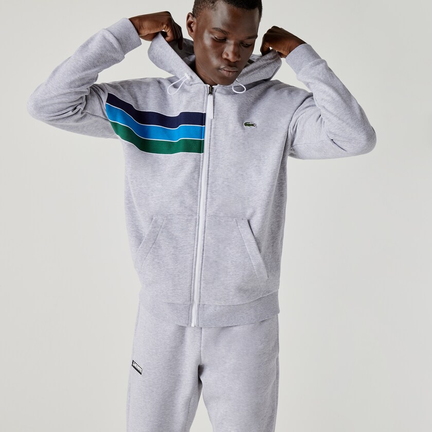 Moletons Lacoste Masculino Cinzentas Azul Marinho Azuis Azuis Verdes Branco SPORT Hooded Colorblock Fleece Zip KN3-90459E7