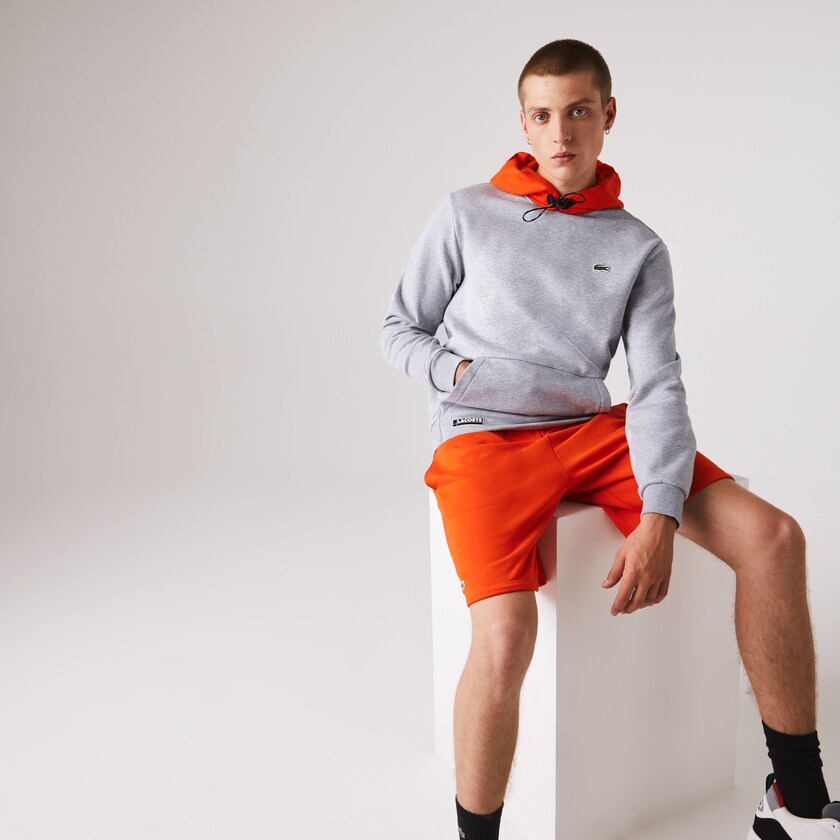 Moletons Lacoste Masculino Cinzentas Vermelhas SPORT Hooded Contrast Fleece MS8-34463K5