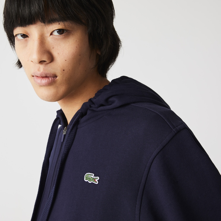 Moletons Lacoste Masculino Azul Marinho Azuis SPORT Hooded Lightweight Bi-material NJ6-67656U0