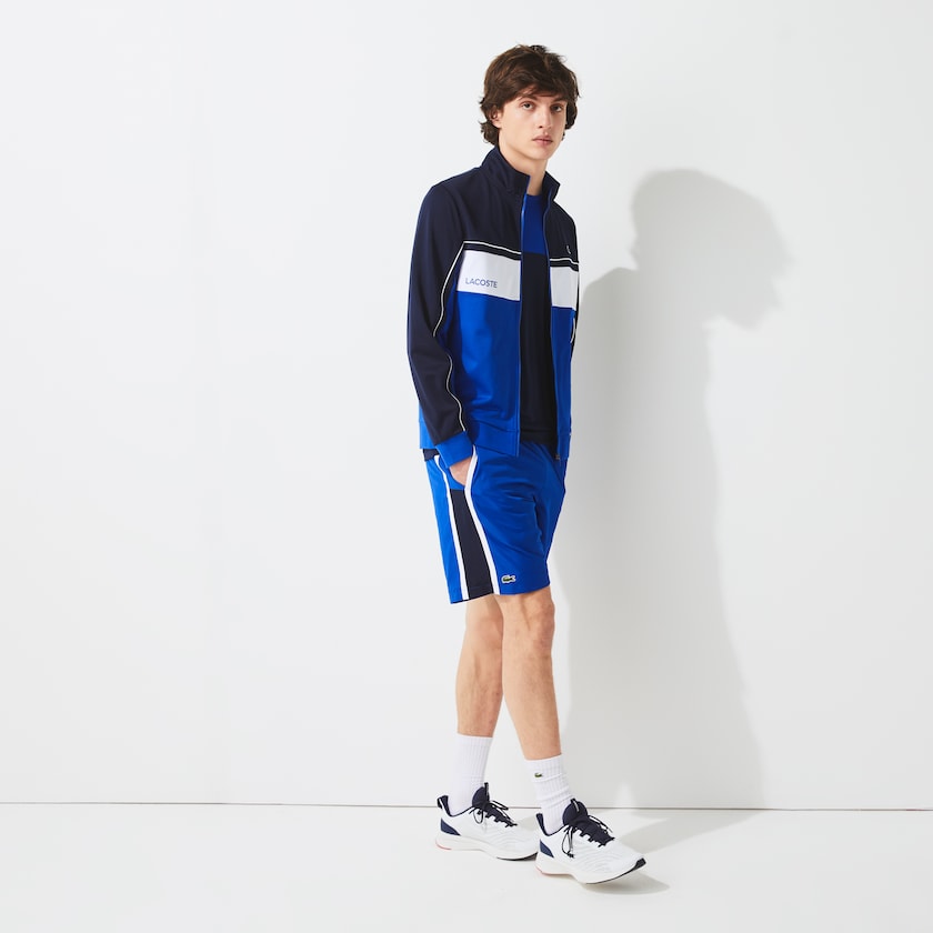 Moletons Lacoste Masculino Azul Marinho Azuis Azuis Branco Azuis SPORT Resistant Colourblock Piqué Zip LW0-99189W7