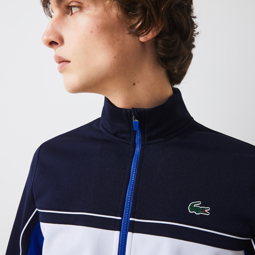 Moletons Lacoste Masculino Azul Marinho Azuis Azuis Branco Azuis SPORT Resistant Colourblock Piqué Zip LW0-99189W7