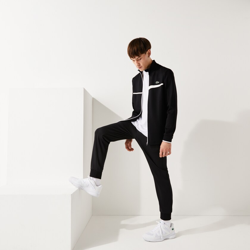 Moletons Lacoste Masculino Pretas Branco SPORT Stand-Up Collar Zip Tennis TA7-61696L4