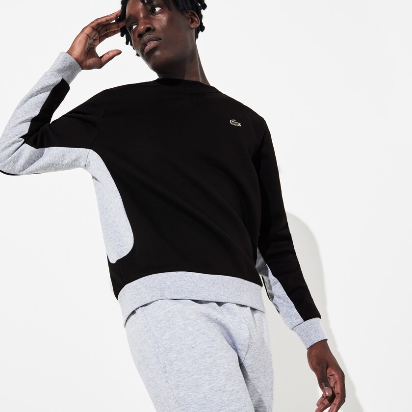 Moletons Lacoste Masculino Pretas Cinzentas SPORT Two-Tone Fleece Crew Neck AI7-89978Q0