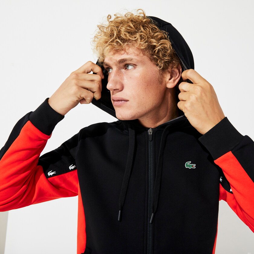 Moletons Lacoste Masculino Pretas Vermelhas Cinzentas SPORT Two-Tone Fleece Hoody QY2-86078E5