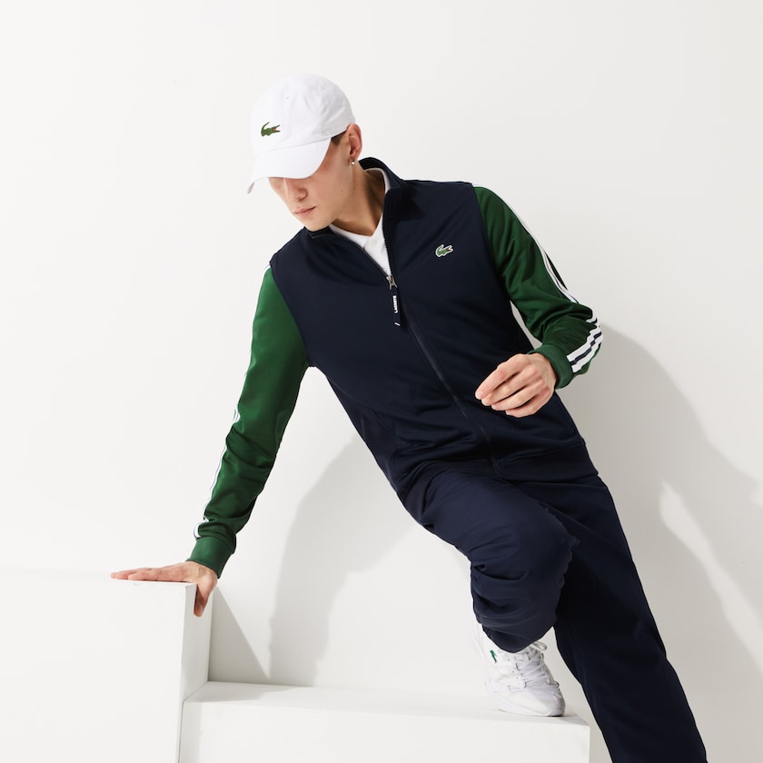 Moletons Lacoste Masculino Azul Marinho Azuis Verdes SPORT Two-Tone Technical Piqué Zip XK9-97919L2