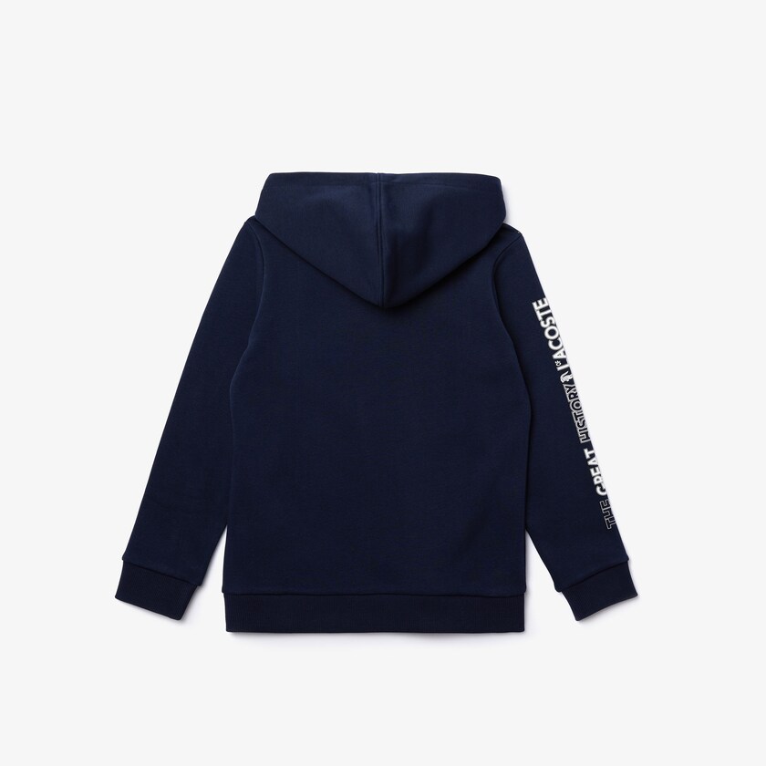 Moletons Lacoste Criança Azul Marinho Azuis Branco Signature Logos Cotton-Blend Hoodie BY3-25212J1